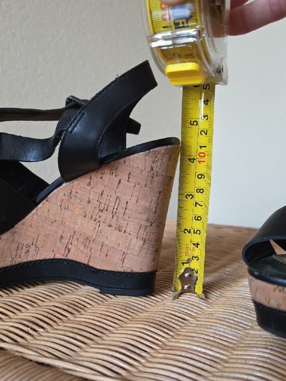 Black Leather Cork Wedge Sandals - Picture 3 of 3